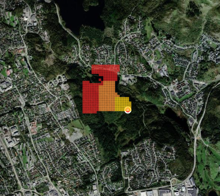 AggNor wildfire spread prototype showing simulated fire perimeters on a landscape map